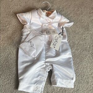 White Satin Baby Romper with Hat
